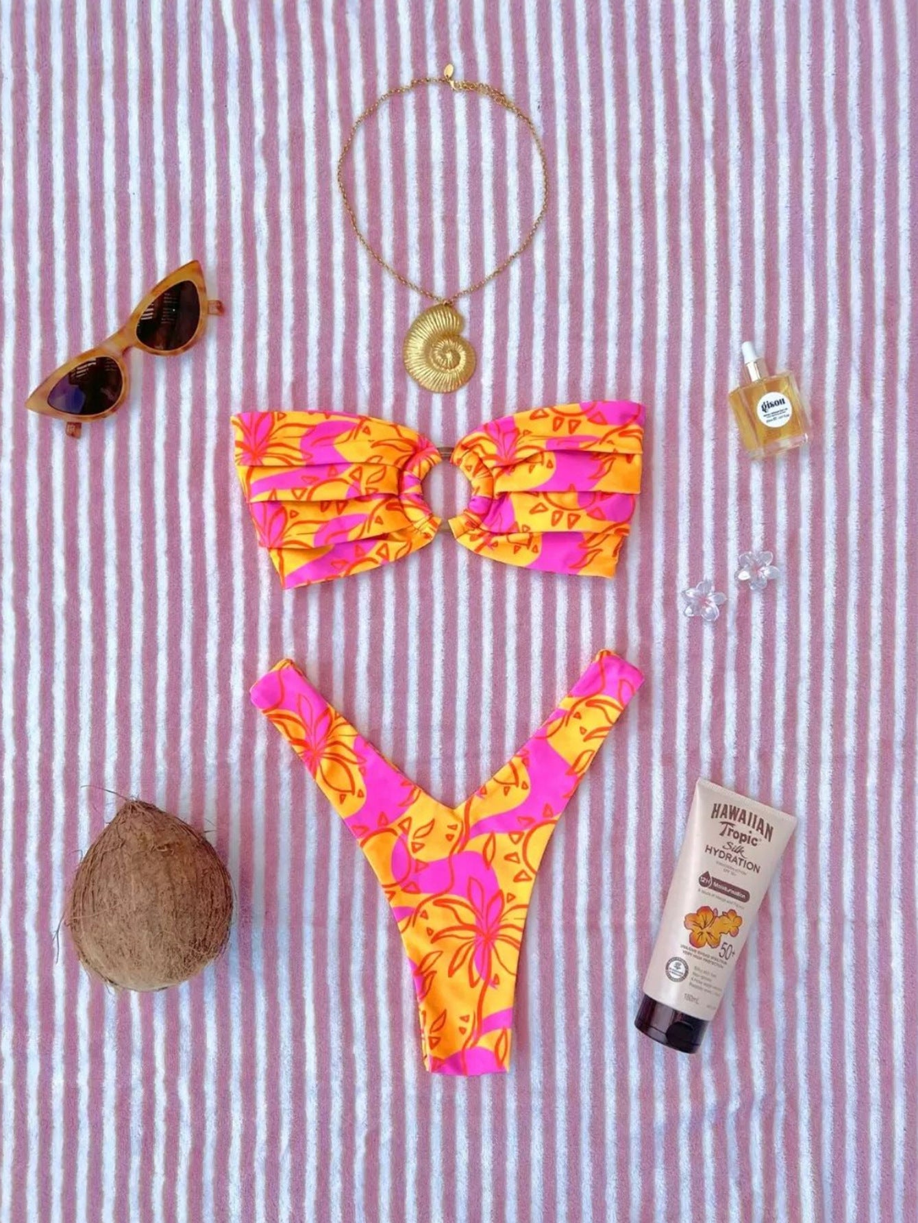 New-style Ring Pleated Digital Printing Split Swimsuit