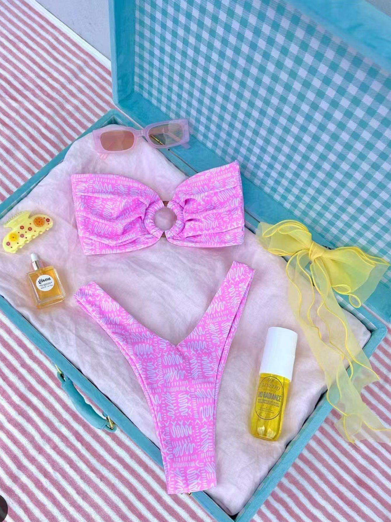 New-style Ring Pleated Digital Printing Split Swimsuit