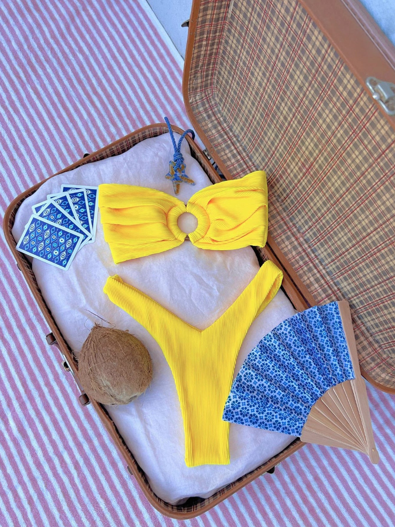 New-style Ring Pleated Digital Printing Split Swimsuit