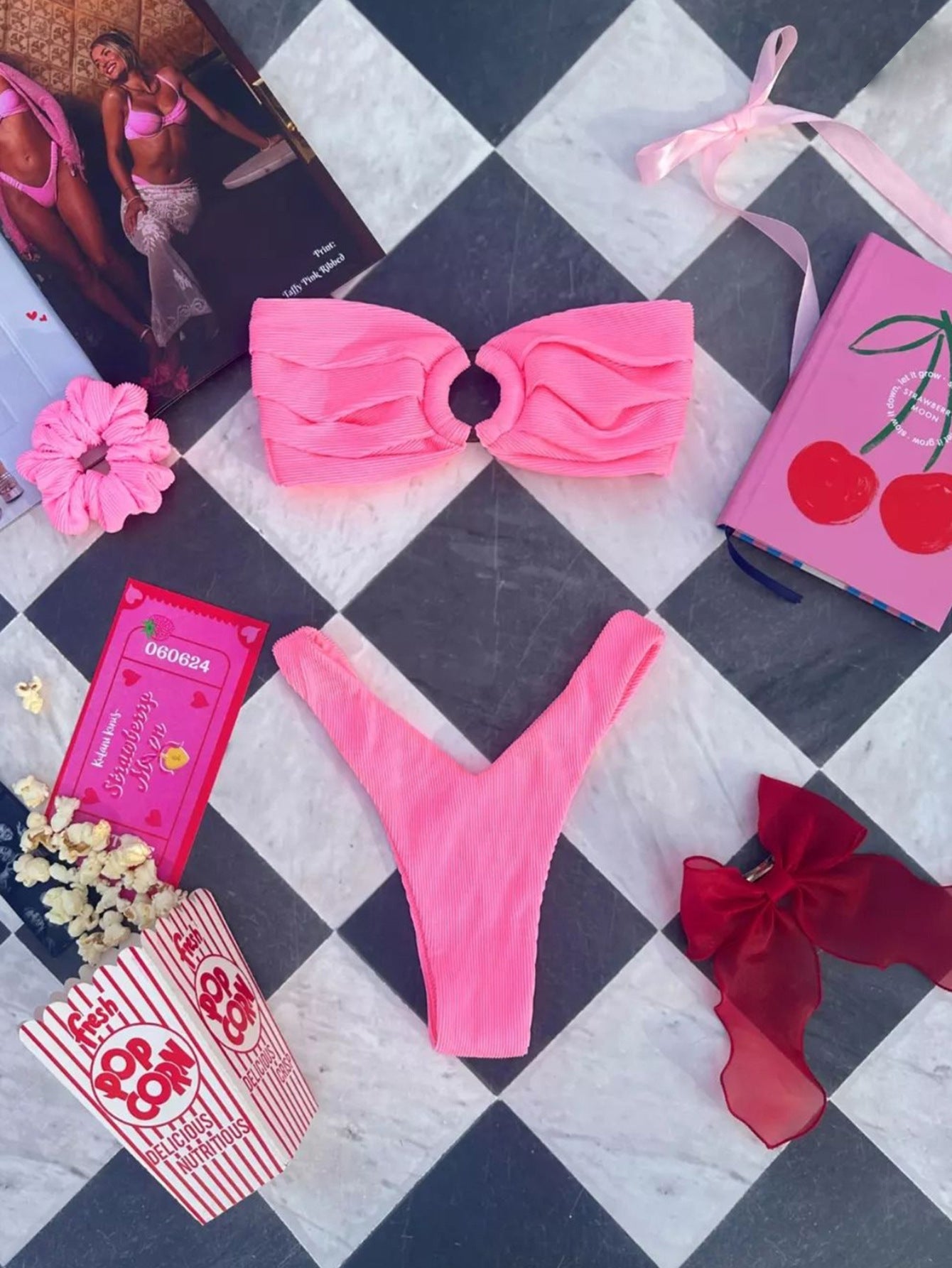 New-style Ring Pleated Digital Printing Split Swimsuit