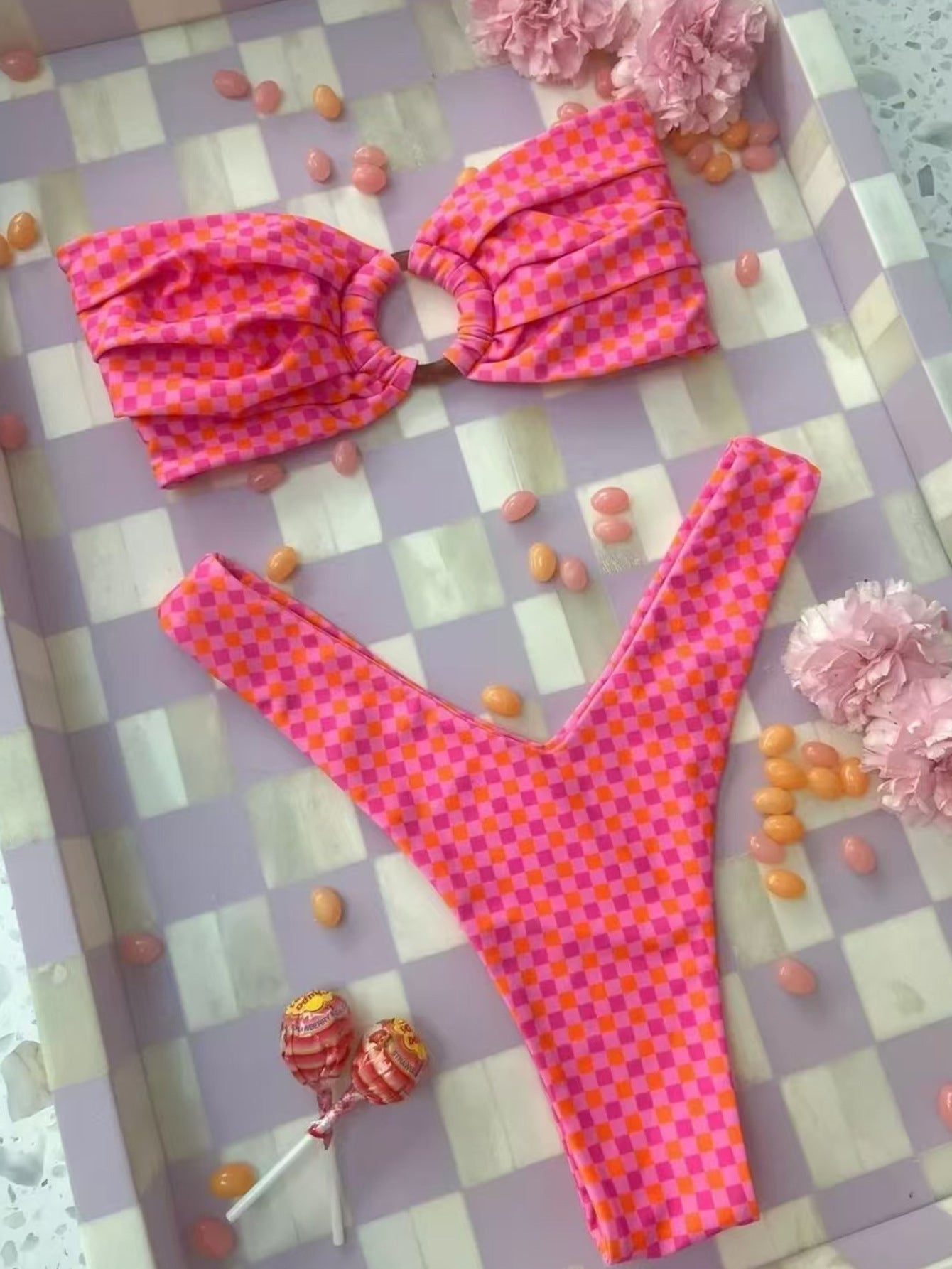 New-style Ring Pleated Digital Printing Split Swimsuit